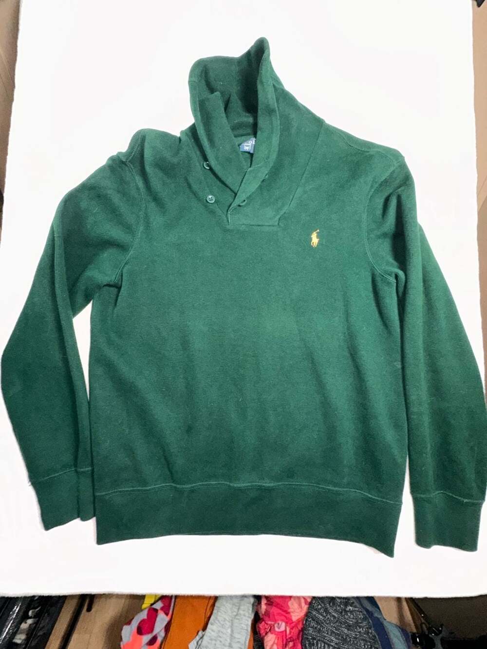Polo Ralph Lauren Men's Green Cotton Shawl Collar Pullover Sweater, Size Large
